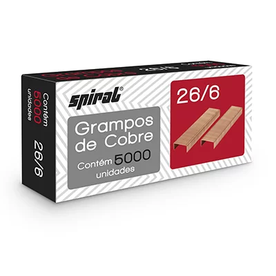 Grampo p/grampeador 26/6 cobre Spiral Grampos PT 5000 UN